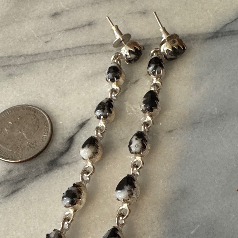 Sterling Silver White Buffalo Stone Drop Earrings - Picture 3 of 5
